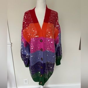 Farm Rio sequin color-block cardigan. Size Small. NWT.